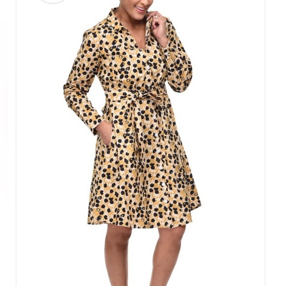 Tulip Dresses & Skirts - Tulip Shira Button Front Shirt Dress, Yellow & Blue Sz Med, Leopard Print